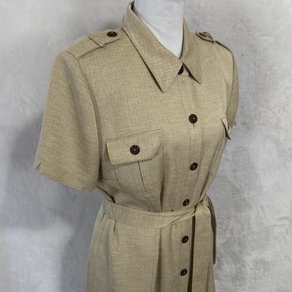 Vintage Maxi‎ Jacket Shirt Dress Size 14 P Herringbone Belted Safari Western 90s - Picture 5 of 16